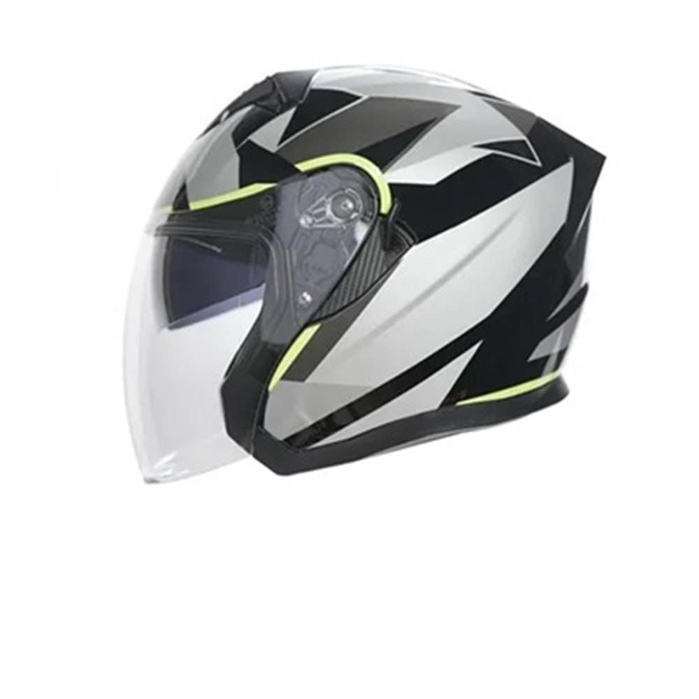 KASK ÇENESİZ VİZÖRLÜ KC SİYAH GRİ NEON SARI E BELGELİ XL BEDEN