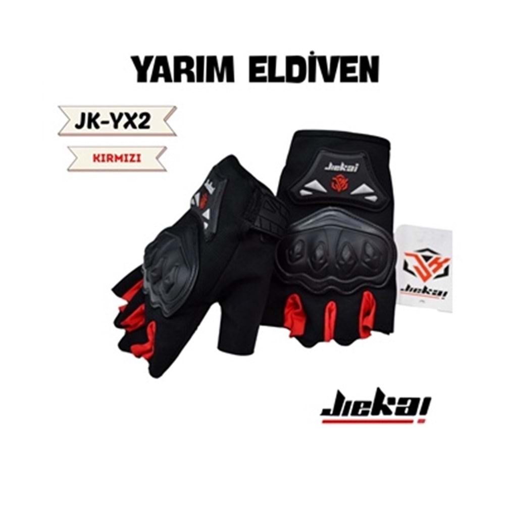 ELDİVEN KORUMALI JK YX PARMAKSIZ SİYAH KIRMIZI XL