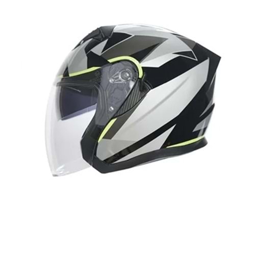KASK ÇENESİZ VİZÖRLÜ KC SİYAH GRİ NEON SARI E BELGELİ XL BEDEN