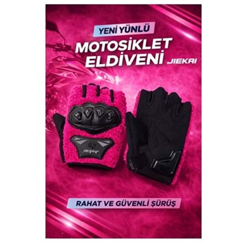 ELDİVEN KORUMALI PARMAKSIZ PELUŞLU FUŞYA L BEDEN