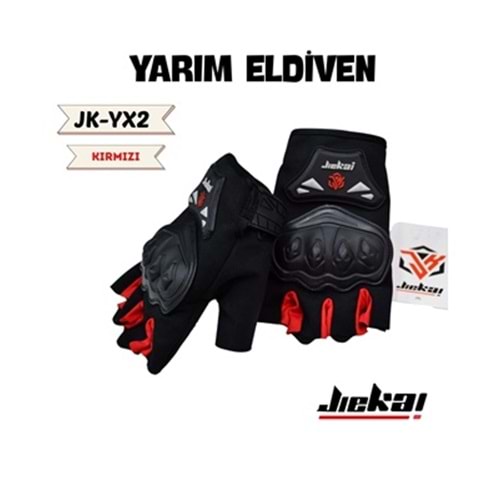 ELDİVEN KORUMALI JK YX PARMAKSIZ SİYAH KIRMIZI L