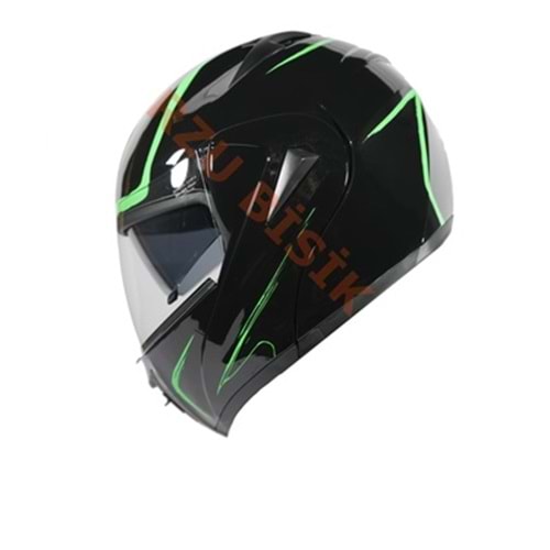 KASK ÇENE AÇILIR VİZÖRLÜ MD 808 - VRT SİYAH-YEŞİL XL BEDEN