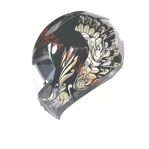 KASK ÇENE AÇILIR VİZÖRLÜ MD 808 - VRT SİYAH-GOLD XL BEDEN